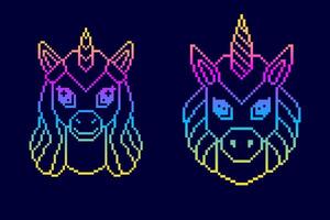 Unicorns in pixel art style with gradient colors. vector