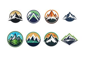 Collection of Modern and Abstract Mountain Logos and Illustrations in Various Styles and Colors for Design Projects vector