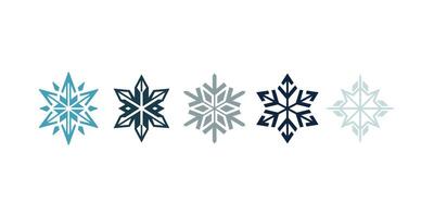Modern Geometric Snowflake Logo Designs in Various Colors and Unique Patterns vector