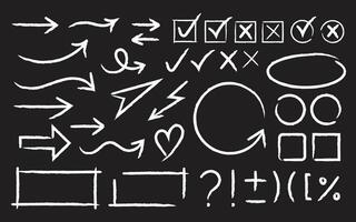 Hand drawn arrows with various twists and turns, Set of Arrow Grunge Routes line trace on black background. vector