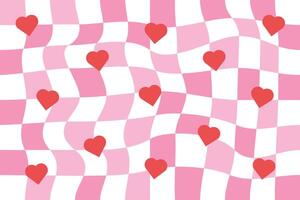 Groovy retro pink white checker and love pattern background vector