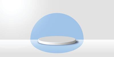 A white podium display product with a blue round background vector