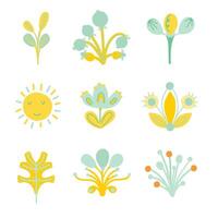 Set of whimsical floral design elements. vector