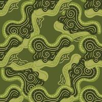 Seamless pattern with abstract doodle ornaments in green color palette shades. vector