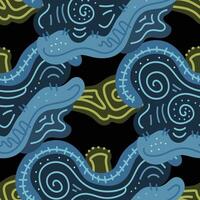 Seamless wavy shape pattern with abstract doodle ornaments vector