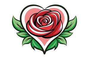 A vibrant red rose nestled within a heart shape. vector