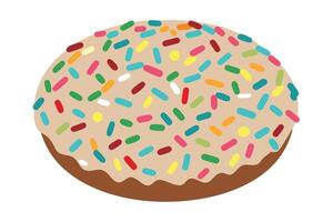 A deliciously decorated donut with colorful sprinkles. vector