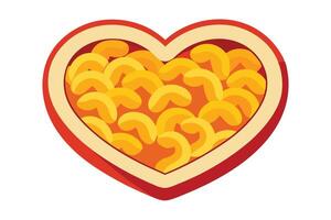 Heart-shaped dish of cheesy macaroni and cheese vector