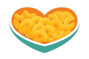 A heart-shaped dish of cheesy macaroni and cheese vector