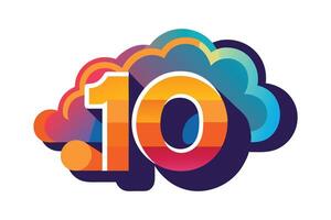 Vibrant Number 10 Design with Cloud Background vector