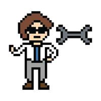 8 bit decor of man male with engineer concept fix problem solve analysis repair character. vector