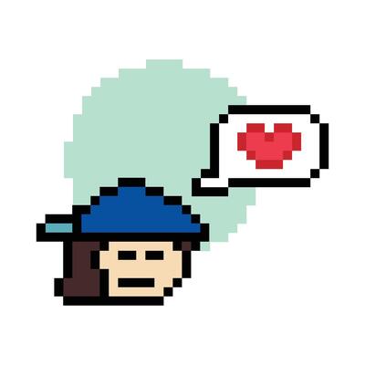8 bit face of man male boy with happy heart enjoy good mood decor.