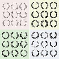 Design a collection of elegant, hand-drawn laurel wreaths in a minimalist black and white vector