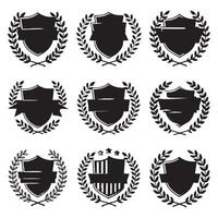 Set of black shield and laurel award. vector