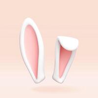 3D rabbit easter ears isolated on pink. Render bunny white ear with pink inner part. Easter holiday decor element vector