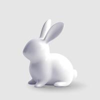 3D white ceramic easter bunny isolated. Render abstract rabbit icon porcelain. White chocolate bunny symbol. Easter holiday decor element vector