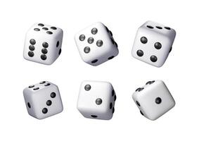 3D set of dice white playing cube isolated. Render collection of rolling dice cube with dots icon. Idea of random choice or decision. Poker dice gambling casino, bet and sports vector