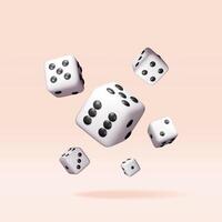 3D set of dice white playing cube isolated. Render collection of rolling dice cube with dots icon. Idea of random choice or decision. Poker dice gambling casino, vector