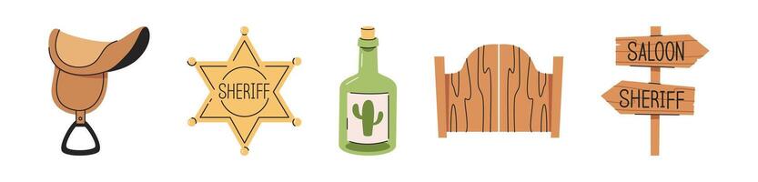 Illustrative wild west elements arranged on a white background for creative projects vector