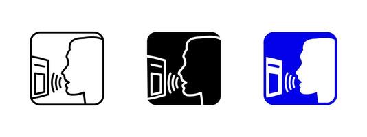 Voice recognition icon. Speech authentication illustration. Biometric access control and smart command system symbol. Secure voice input and identification sign for verification technology. vector