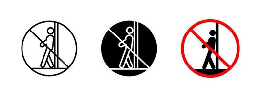 No leaning icon. Lean prohibition illustration. Warning sign indicating restriction against leaning for safety and accident prevention. Caution symbol for hazardous areas. vector
