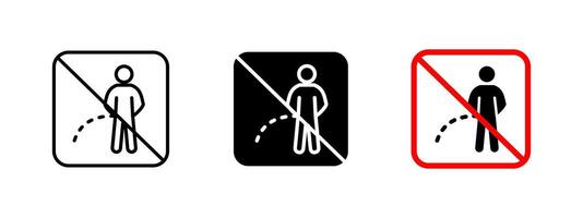 No urination icon. Prohibited public hygiene illustration. Sanitation and cleanliness restriction symbol. Law enforcement sign for maintaining environmental and public health standards. vector