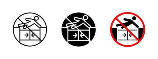 No jumping over the turnstile icon. Prohibition illustration. Warning sign indicating restriction against jumping over barriers for safety and security in transit areas. vector