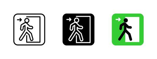 Exit sign icon. Emergency evacuation illustration. Escape route symbol for safety guidance. Directional pictogram for security and hazard situations. vector