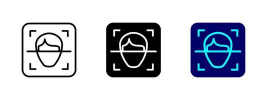 Face scan icon. Biometric recognition illustration. Digital identity verification symbol for security and authentication. Facial detection pictogram. AI-driven access control sign. vector