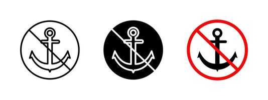 No anchoring icon. Marine restriction sign prohibiting ships from dropping anchor. Navigation safety symbol for controlled harbor and docking areas. vector