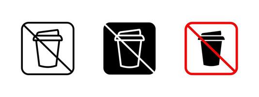 No drink icon. Beverage restriction illustration. Prohibited takeaway coffee cup sign for security and waste policy. Warning and restriction symbol for public regulations. vector