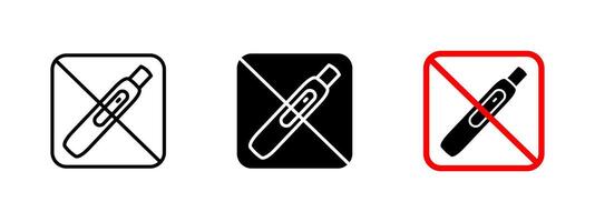 Vape prohibition icon. No smoking illustration. Restricted sign for electronic cigarettes and nicotine devices in public spaces. Warning symbol for regulations against vaping indoors. vector
