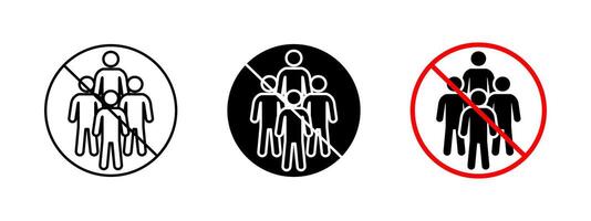 No crowd icon. Public gathering restriction illustration. Prohibited sign for limiting large groups of people in public spaces. Safety and social distancing alert symbol for crowd control. vector