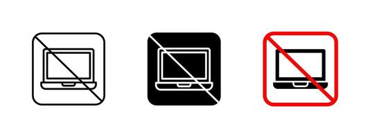 No laptop icon. Digital device prohibition illustration for restricted areas. Warning symbol for security policies and electronic restrictions. Electronic devices and technology forbidden sign. vector