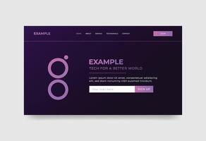 Dark violet website landing page template. Abstract style background for webpage and application with gradient effect. vector