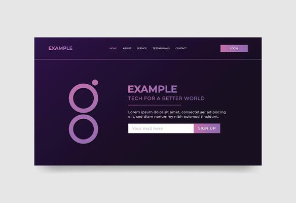 Dark violet website landing page template. Abstract style background for webpage and application with gradient effect.