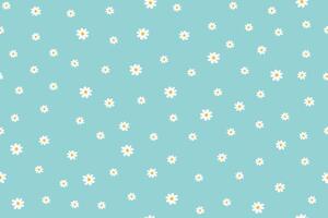 Nature seamless pattern of chamomiles on blue background. Spring, Easter and summer concept. vector
