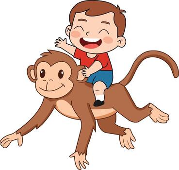 Boy Riding Monkey vector