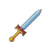 Knight sword with gold handle, decorated with precious stones. Medieval duel weapon. in cartoon style isolated on white background vector
