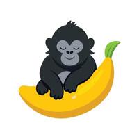 gorilla sleeping on banana vector