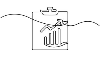 Continuous one line drawing of clipboard with statistics graph. One line drawing illustration of graph on clipboard vector