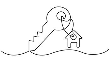 Continuous one line art drawing symbol of house keys, Real Estate Line Icon Design, Continuous One Line Drawing Real Estate Icons Concept. vector