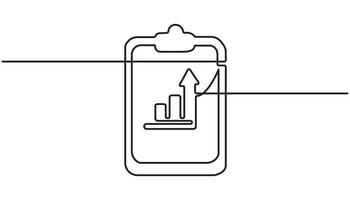 Continuous one line drawing of clipboard with statistics graph. One line drawing illustration of graph on clipboard. vector