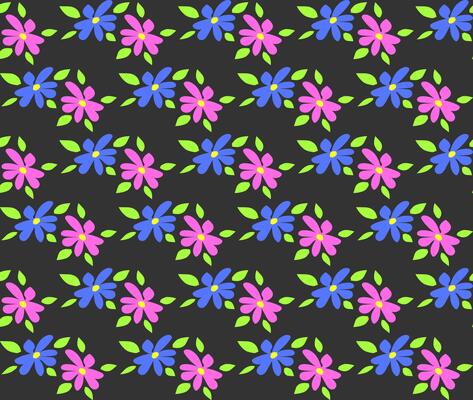 Seamless floral pattern with pink and blue flowers on a gray background