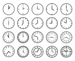 Different clocks set, without numbers, with numbers, Roman numerals vector