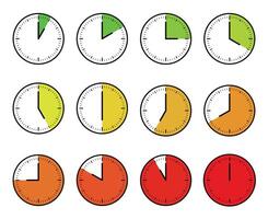 Green to red remaining time, Tracking time, start to end clock hours vector