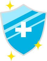 Protective shield with white cross in front and shining blue texture. Fit for health issue presentation. vector