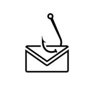 Fishing hook inside geometric envelope shape depicting phishing concept in minimalist design vector