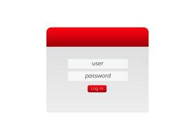 Simple online login interface with username and password fields in red and gray vector