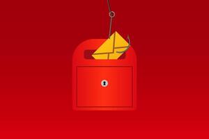 Yellow envelope on hook entering red mailbox with lock symbol for security representation vector